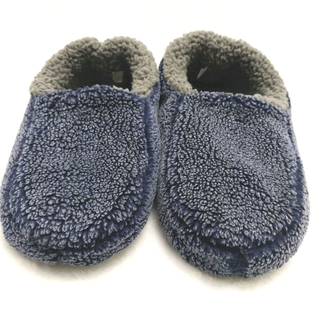 Snoozies Mens Two Tone Fleece Lined Slippers Navy Blue And Gray #E62